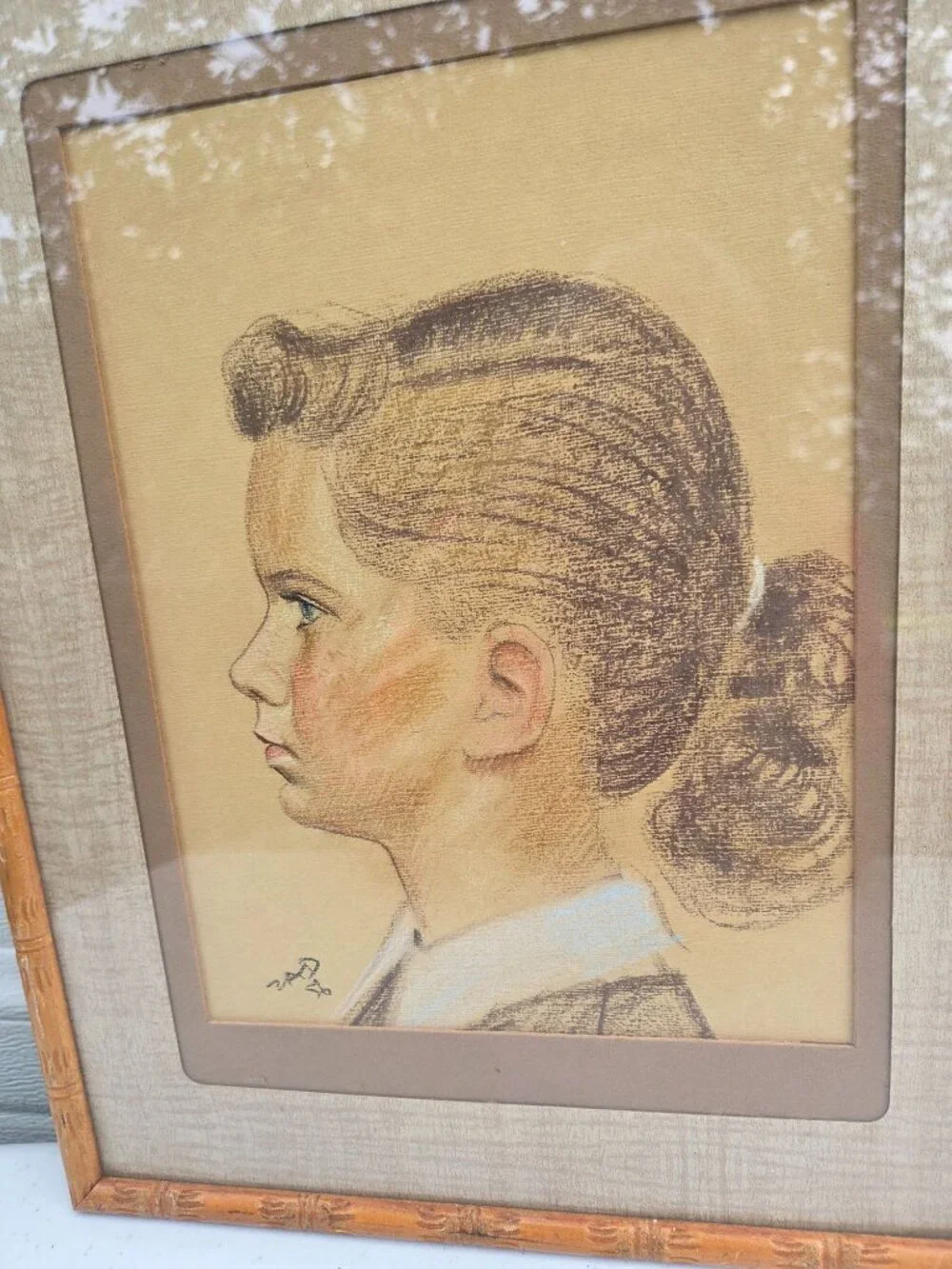 Vintage '56 Pastel Portrait of Girl w/ Ponytail